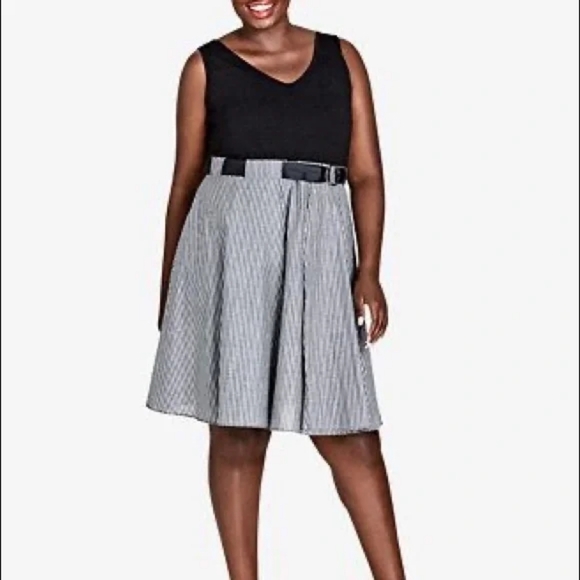 City Chic Dresses & Skirts - City Chic Black with Gray & White Striped Dress